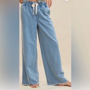 Blue Denim chambray wide leg pants